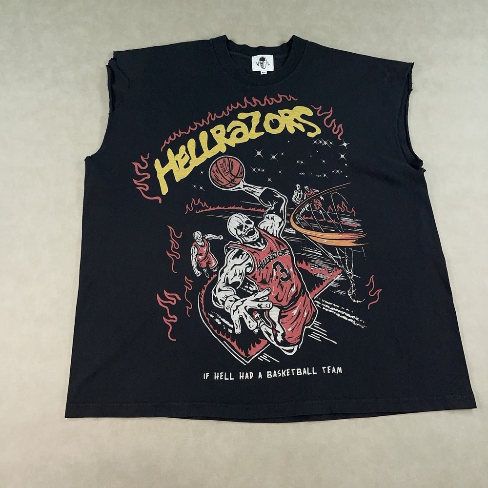 Warren Lotas Hellrazors Graphic T-Shirt Cut Off Black Men's 2XL Streetwear Gym